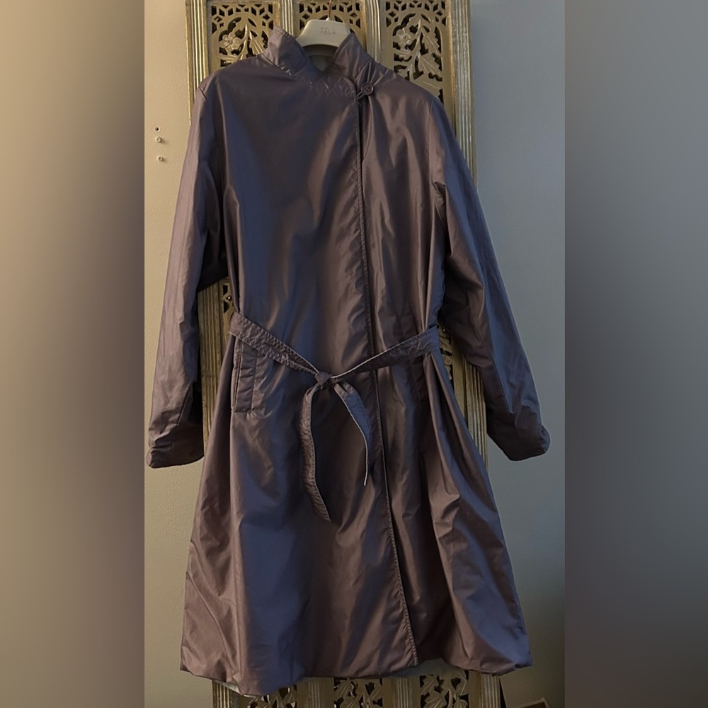 Reversible storm trench coat mauve grey gray belted midi vintage - Picture 2 of 7